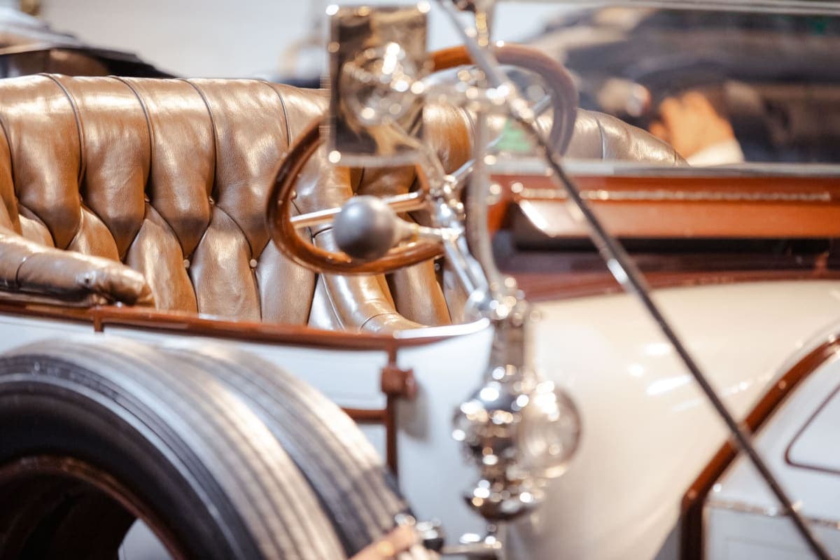 Cognac tufted interior, 1920s touring